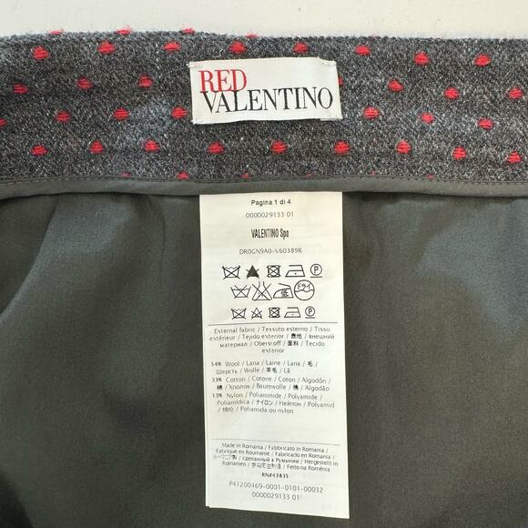 RED Valentino Flared Pleated Mini Skirt Wool Grey Red Dotted | Size 42 / US 6 - Picture 8 of 9